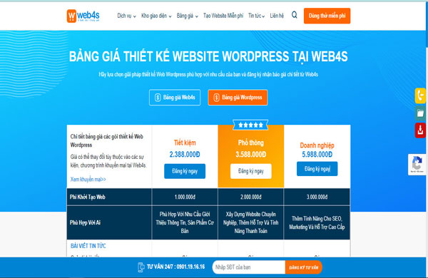 bảng giá thiết kế website wordpress